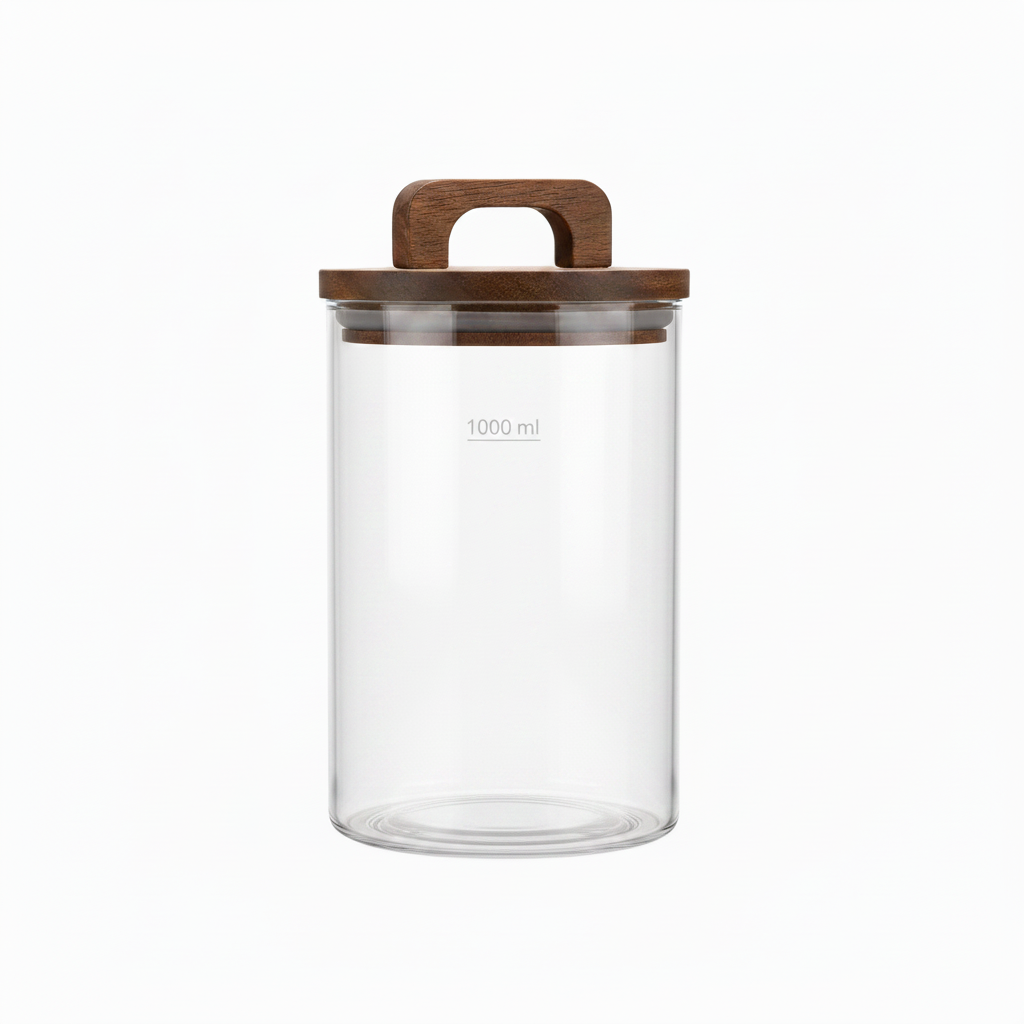 Glass Jar with Wood Handle Lid