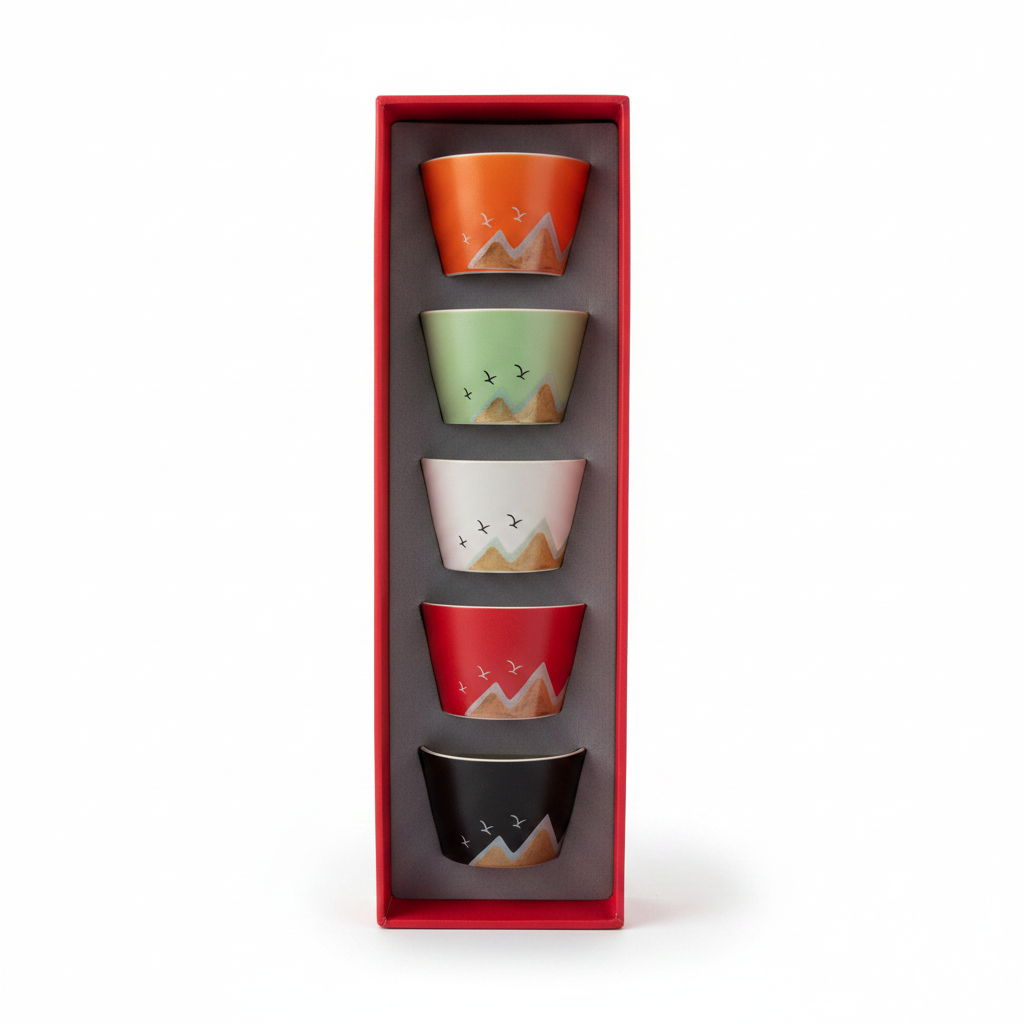 Mountain & Birds Arabic Coffee Cups – Set of 5