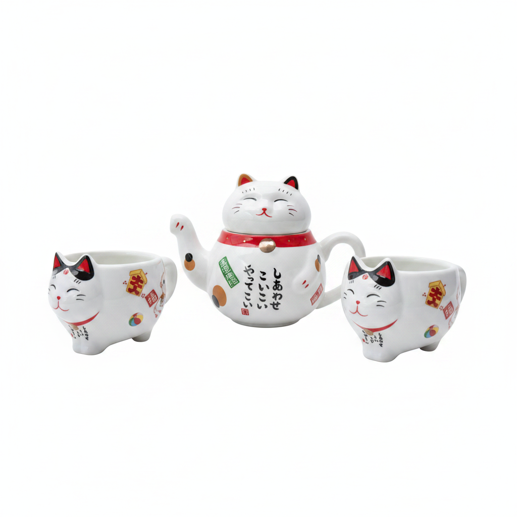 Maneki-neko Lucky Cat Tea Setasd