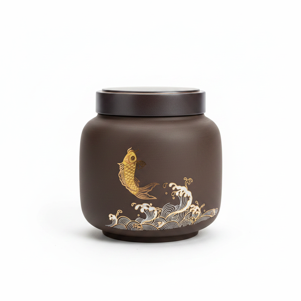 Koi Ceramic Jar - White Background