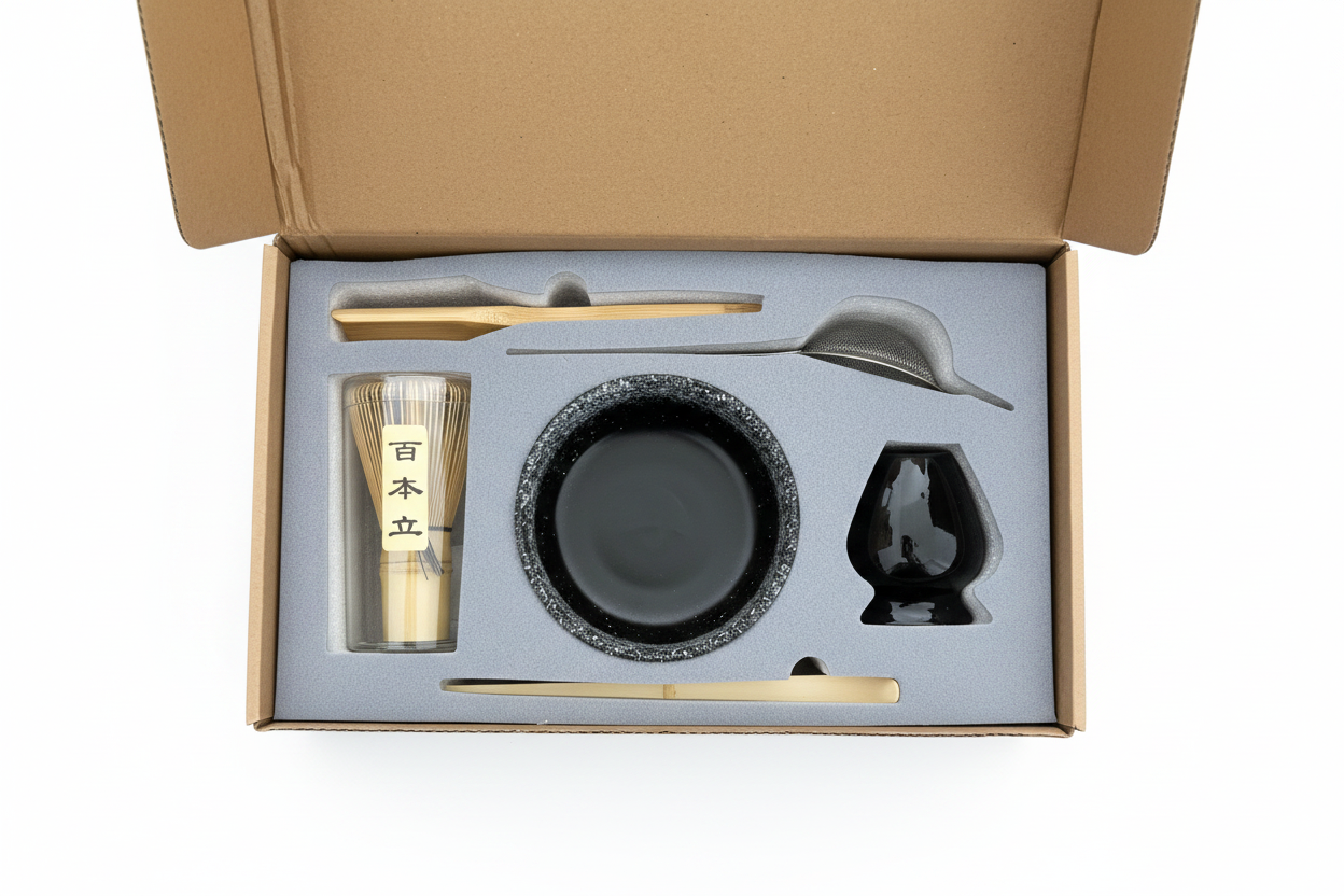 Matcha Tea Set in Box – White Background