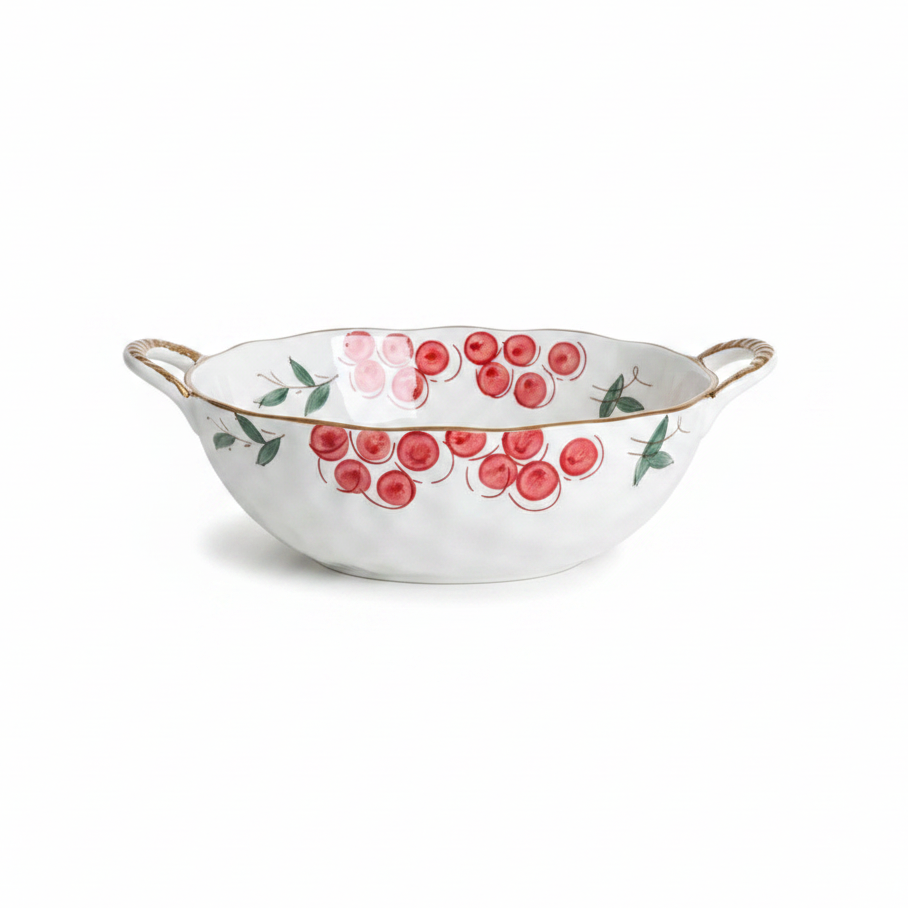 Hand-Painted Cherry Ceramic Fruits Bowl – 19cm in