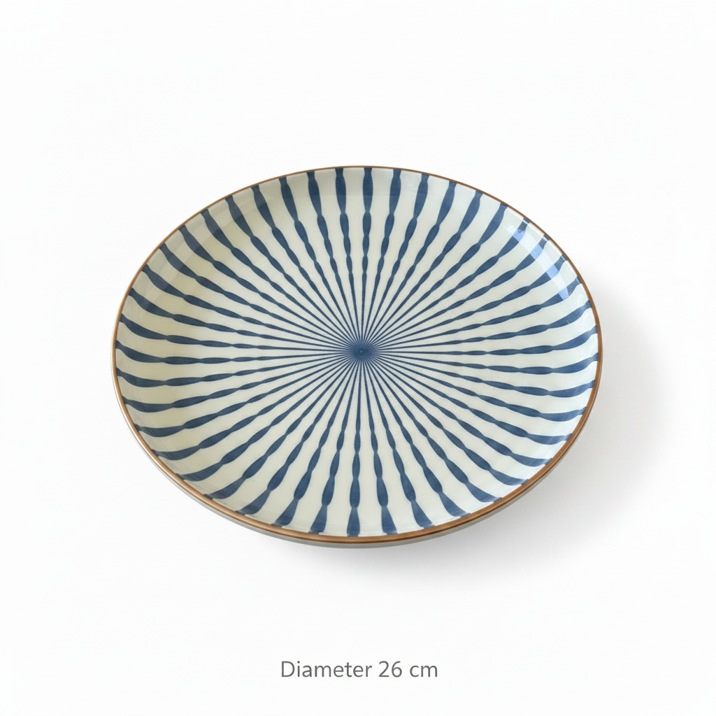 Radial Pinstripe Ceramic Plate – Diameter 26 cm