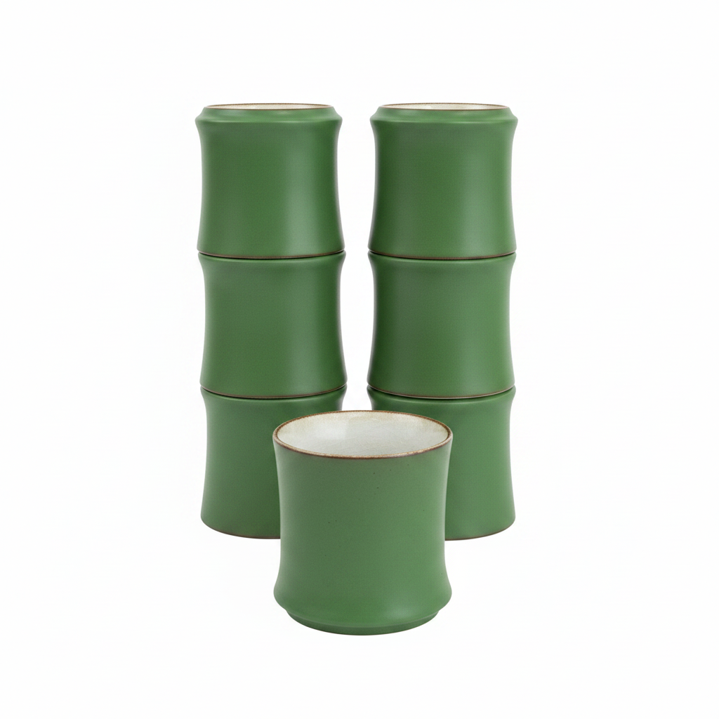 Six Green Bamboo Cups - Same Stacking
