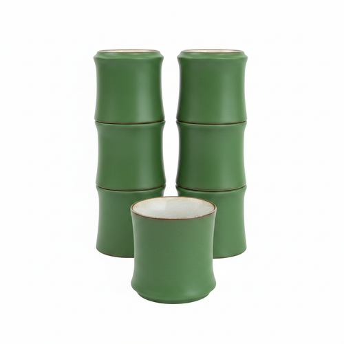 Six Green Bamboo Cups - Same Stacking