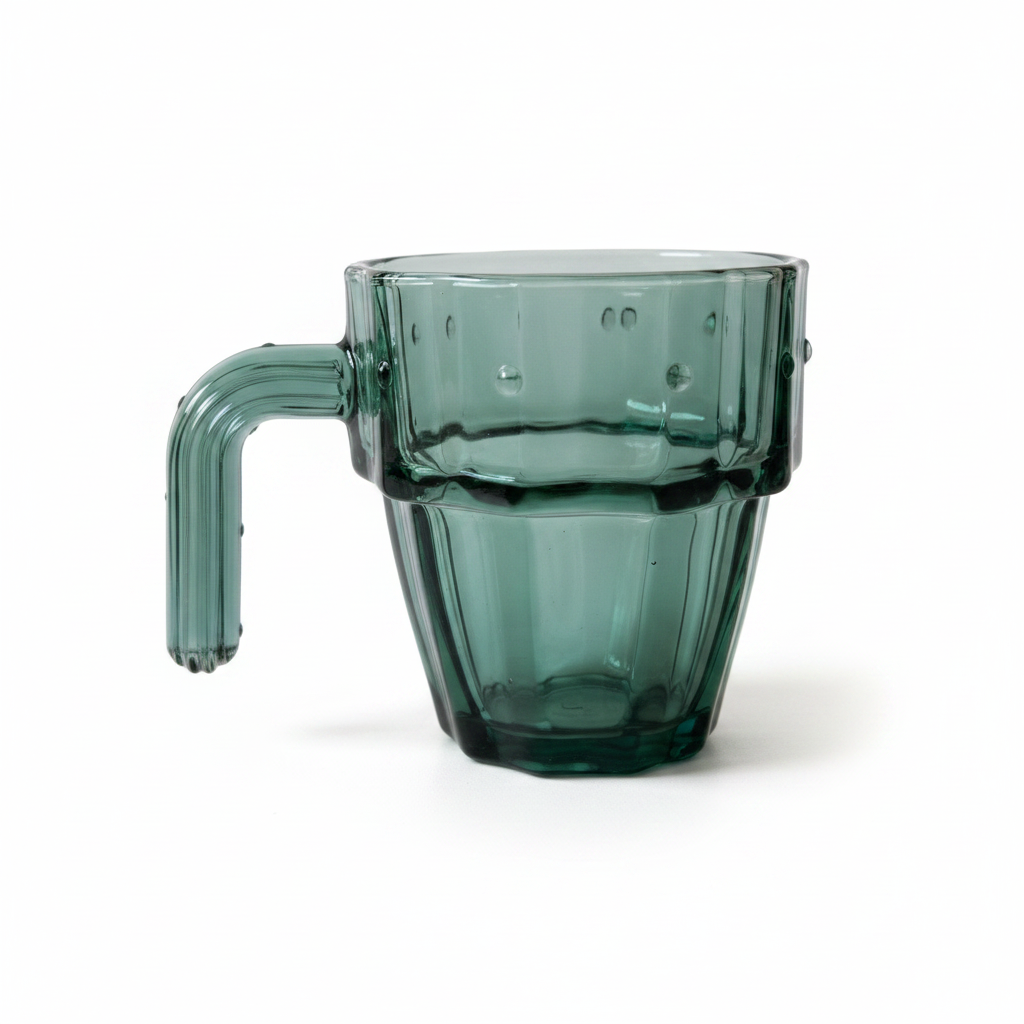 Square Handle Glass Mug - White Background