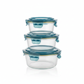 Stacked glass containers on white background