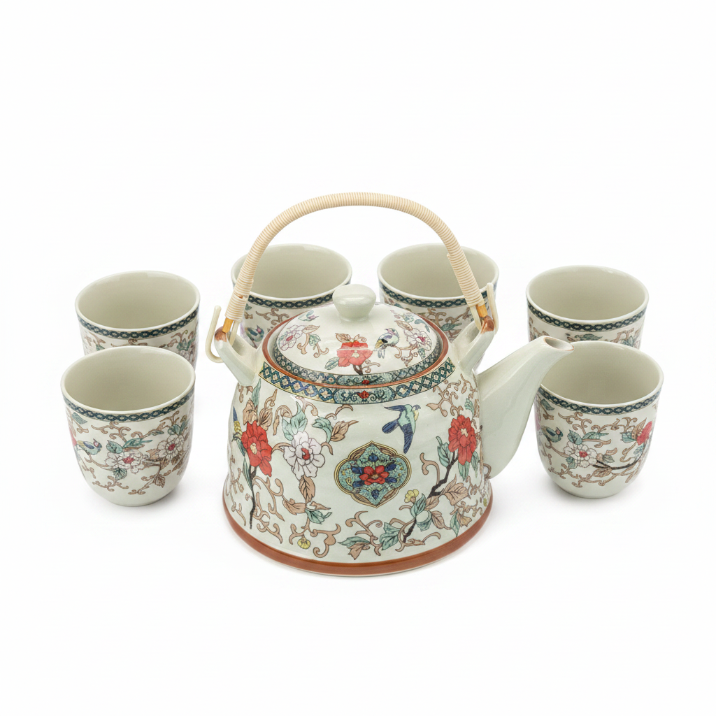 Tea set on white background