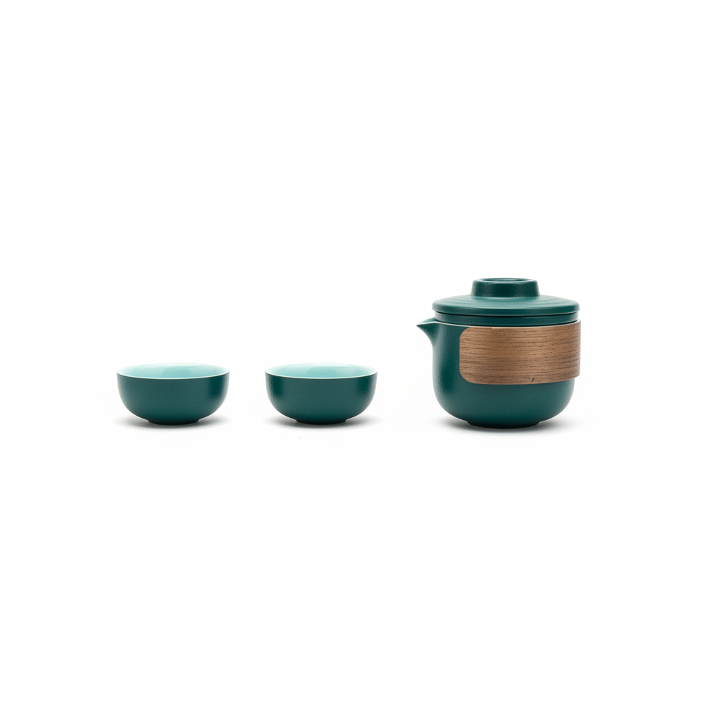 Teal Tea Set on White Background